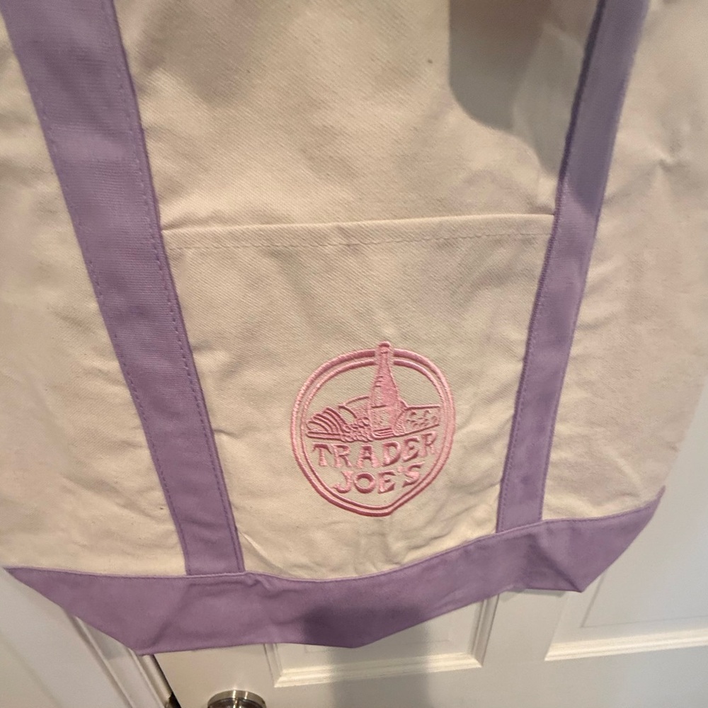 NWT Trader’s Joe’s Cream and Lavender Canvas Large Tote Bag - Picture 2 of 8